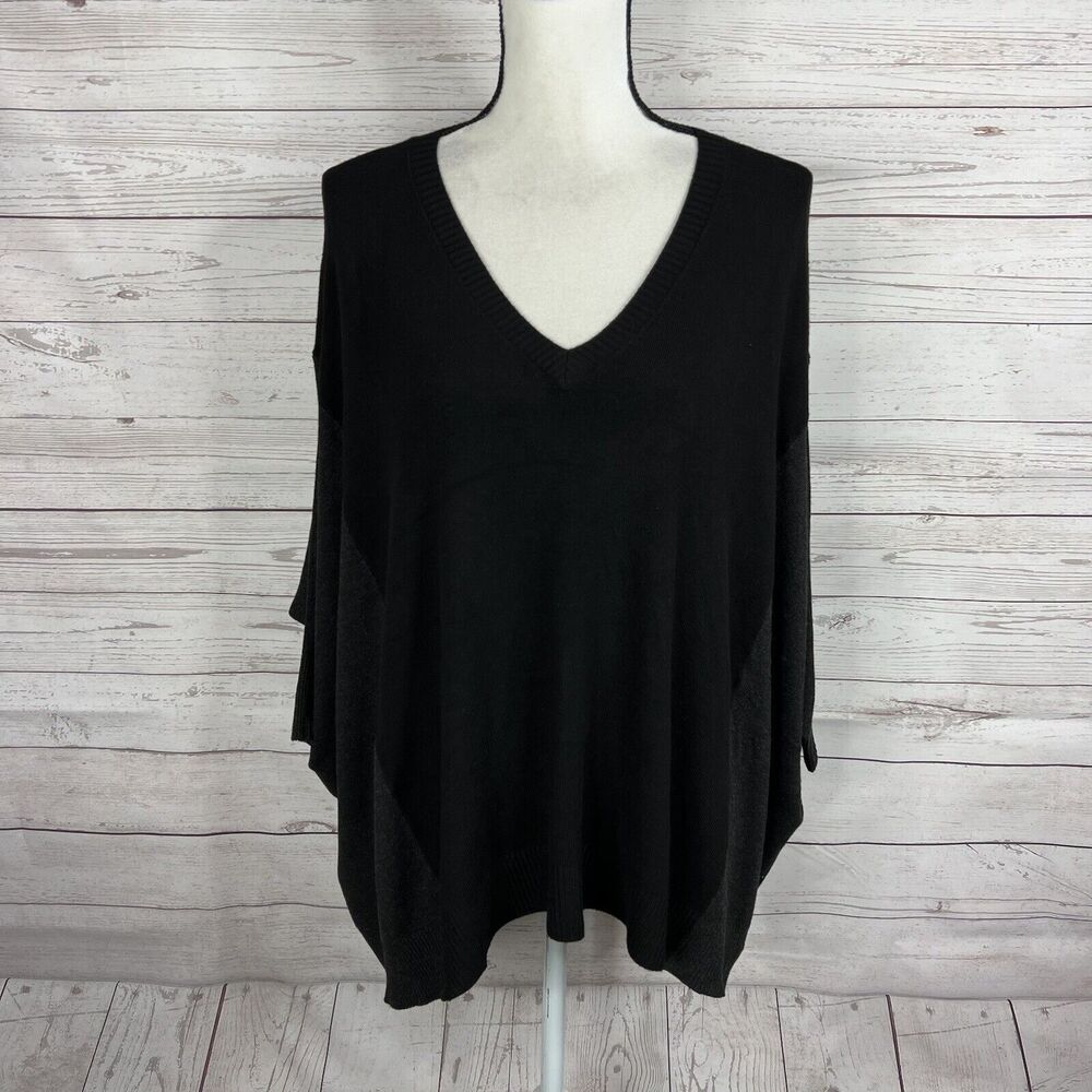 Eileen Fisher Cozy Viscose Stretch Knit Sweater Top XS Black Gray Colorblock